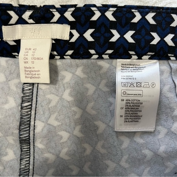 H&M Slacks Navy Patterned Stretchy Cigarette Trousers Pants Size 12 - Picture 8 of 8